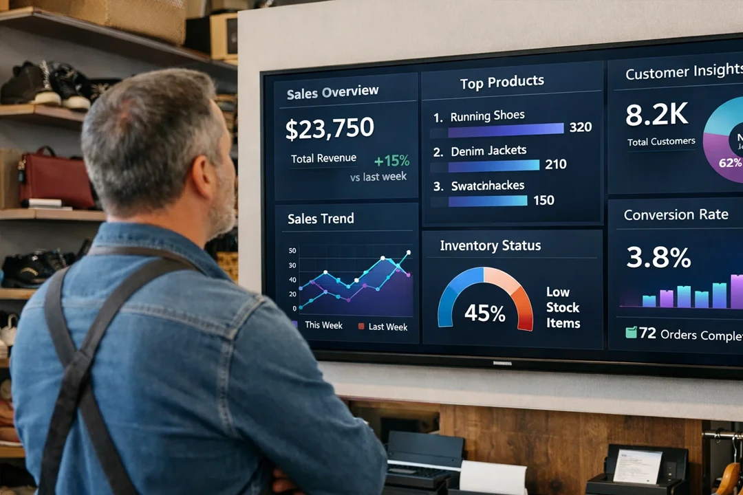 IA para monitorar metas no varejo em tempo real, painel simples para o dono